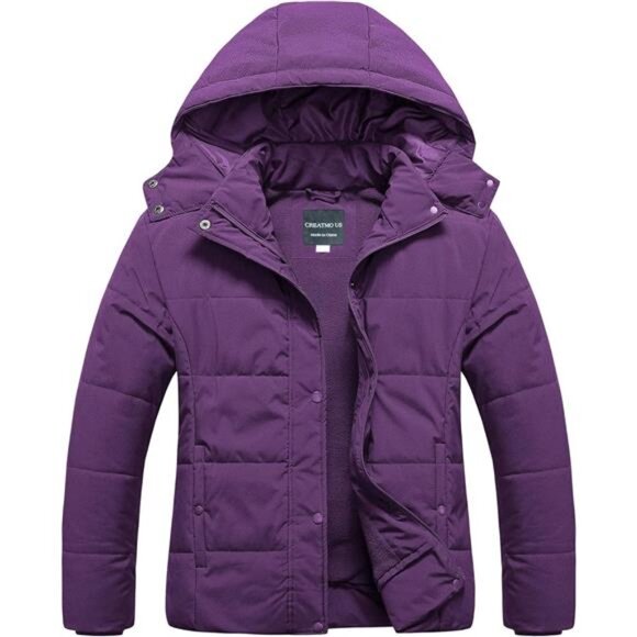 Women's Plus Size Warm Puffer Jacket Waterproof Fleece Lined Winter Coat